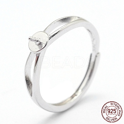 Anti-Tarnish Adjustable Rhodium Plated 925 Sterling Silver Design Ring Mounts Fittings with Pearl Seat STER-I016-016P-1