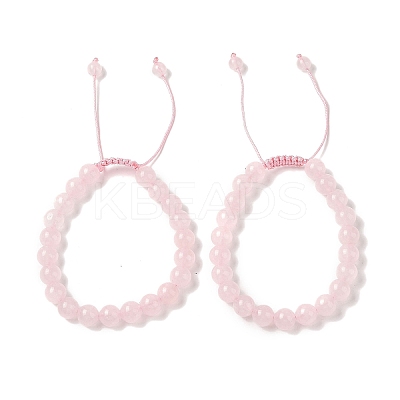 8mm Round Dyed Natural Rose Quartz Braided Bead Bracelets BJEW-C067-01B-20-1
