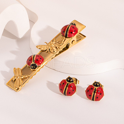 Ladybug 304 Stainless Steel Enamel Alligator Hair Clips & Stud Earring Sets for Women ZG3114-1-1
