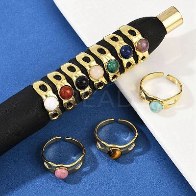 316 Stainless Steel with Natural Mixed Gemstone Cuff Rings RJEW-Z098-01G-05-1