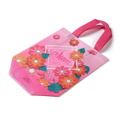 Mother's Day Theme Printed Flower Non-Woven Reusable Folding Gift Bags with Handle LS-ABAG-F009-C03-1
