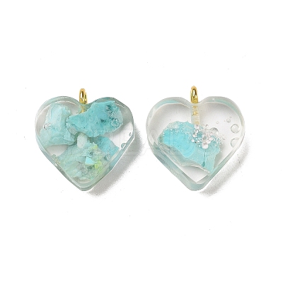 Transparent Resin Natural Chrysocolla Jasper Dyed Chips Pendants G-E185-12G-10-1