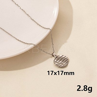 304 Stainless Steel Flat Round Pendant Necklace for Women SM6724-11-1