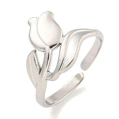 Non-Tarnish Tulip 304 Stainless Steel Open Cuff Finger Rings for Women RJEW-P114-05P-1