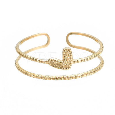304 Stainless Steel Heart Wrap Open Cuff Ring RJEW-T023-73G-1