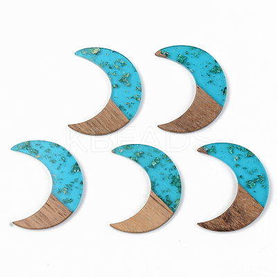 Transparent Resin & Walnut Wood Pendants X-RESI-S389-056A-B03-1
