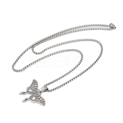 Hollow Out Butterfly 201 Stainless Steel Pendant Necklaces for Men Women LS-NJEW-K283-24P-1