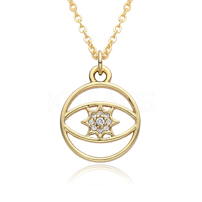Brass Micro Pave Clear Cubic Zirconia Pendants Necklaces for Women NJEW-B092-04G-1