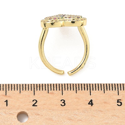 Heart Brass Micro Pave Cubic Zirconia Cuff Rings for Women RJEW-A069-12G-04-1