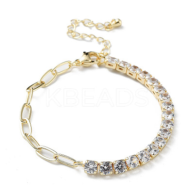 Brass Micro Pave Cubic Zirconia Strass & Paperclip Chain Bracelets BJEW-C052-04G-1