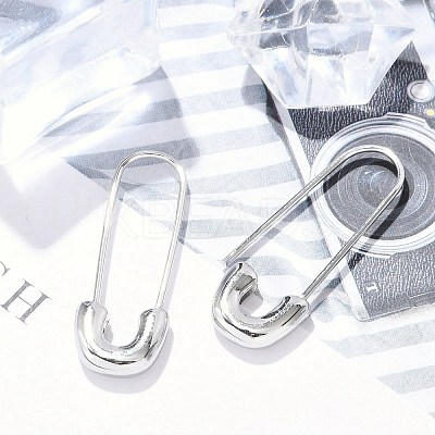 304 Stainless Steel Safety Pin Charm Huggie Hoop Earrings for Women EJEW-C096-41P-1