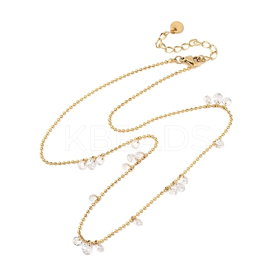 304 Stainless Steel Ball Chain Colorful Cubic Zirconia Flat Round Tassel Necklaces for Women NJEW-A051-03G-02-1