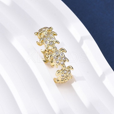 Brass Micro Pave Clear Cubic Zirconia Cuff Rings for Women RJEW-G345-01G-1