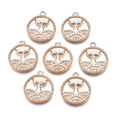 Brass Micro Pave Clear Cubic Zirconia Pendants KK-S359-093-RS-1