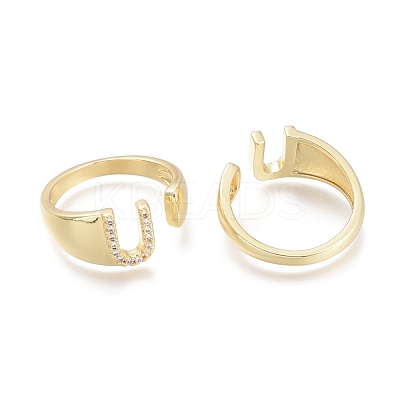 Brass Micro Pave Clear Cubic Zirconia Cuff Rings RJEW-F103-13U-G-1
