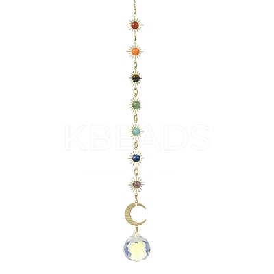 Chakra Natural Gemstone Beads & Brass Sun Moon Hanging Suncatchers HJEW-JM04995-01-1