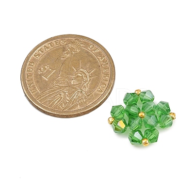 5Pcs Green Color Theme Transparent Glass Bead Weaved Cabochons PALLOY-JF04465-02-1