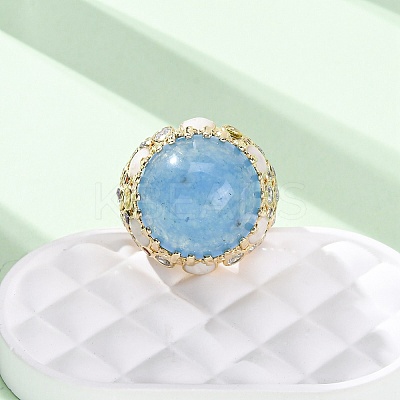 Half Round Natural Dyed Jade Cubic Zirconia Cuff Rings RJEW-M076-01G-04-1