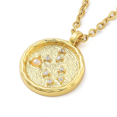 304 Stainless Steel Cubic Zirconia Constellation Flat Round Pendants LS-STAS-S145-01G-1