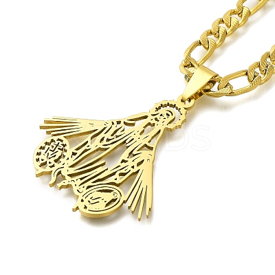 201 Stainless Steel Hollow Virgin Mary Pendant Figaro Chain Necklaces STAS-D196-08G-1