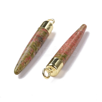 Natural Unakite Brass Pointed Pendants G-B025-02LG-12-1