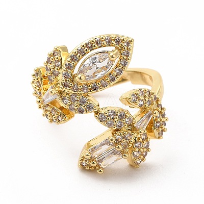 Clear Cubic Zirconia Leaf Open Cuff Ring KK-A180-50G-1
