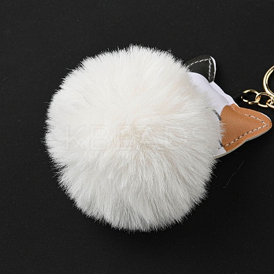 Imitation Rex Rabbit Fur Ball & PU Leather Cat Pendant Keychain X1-KEYC-K018-05KCG-01-1