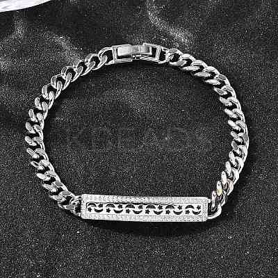Brass Micro Pave Clear Cubic Zirconia Rectangle Link Bracelets BJEW-F498-01B-P-1