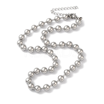 Non-Tarnish 304 Stainless Steel Round Beads Necklace for Women NJEW-B107-01B-P-1