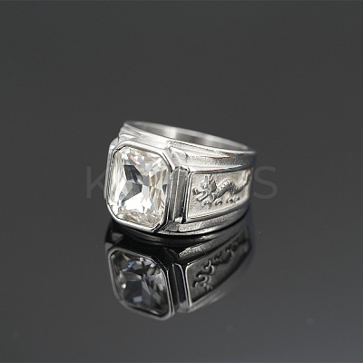 Rectangle 304 Stainless Steel with Cubic Zirconia Finger Rings for Men FS-WG909F6-29-1