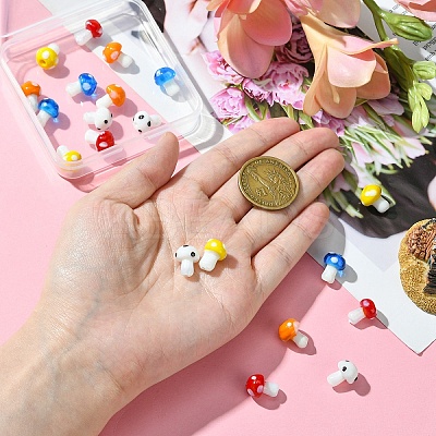 20Pcs 5 Colors Mushroom Handmade Lampwork Beads Strands LAMP-YW0001-23-1
