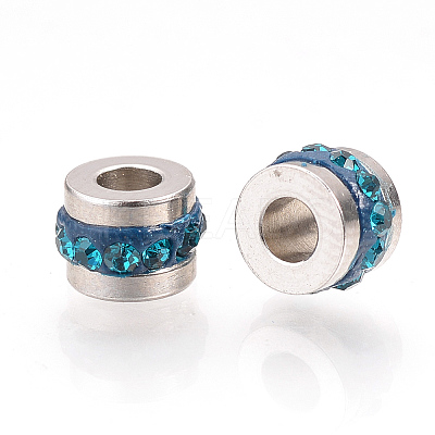 201 Stainless Steel Polymer Clay Rhinestone Inlaid Beads RB-YWC0001-02D-1