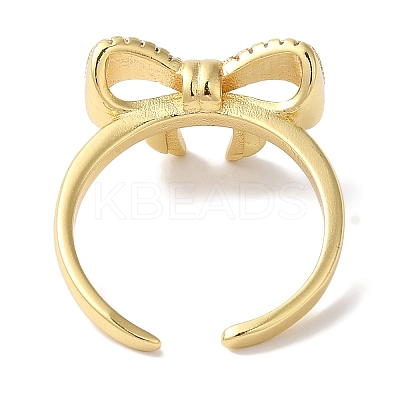 Bowknot Brass Micro Pave Clear Cubic Zirconia Open Cuff Rings for Women LS-RJEW-C098-05G-1