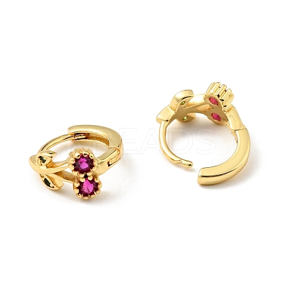 Deep Pink Cubic Zirconia Cherry Hoop Earrings EJEW-C028-02G-1