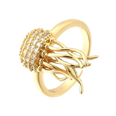 Ocean Theme Brass Micro Pave Cubic Zirconia Cuff Rings for Women RJEW-F184-17H-G-1