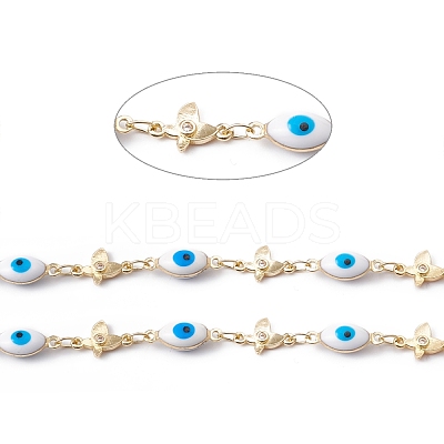 Handmade Eco-friendly Brass Enamel Horse Eye & Butterfly Link Chain CHC-E025-34G-1