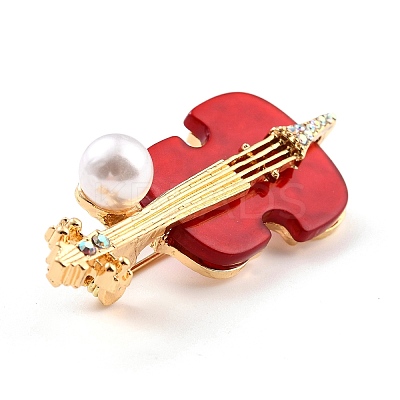Violin Alloy Brooch with Resin Pearl LS-JEWB-O009-01-1