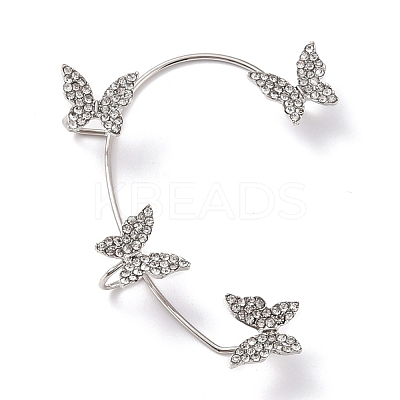 Butterfly Crystal Rhinestone Cuff Earrings for Girl Women Gift EJEW-F275-02B-P-1