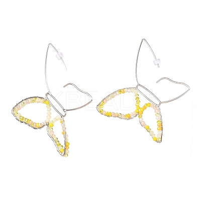 Butterfly Glass Beads Dangle Earrings for Girl Women EJEW-JE04658-02-1