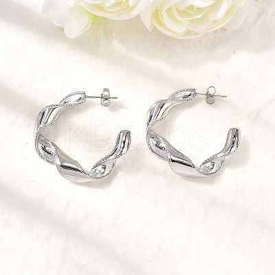 304 Stainless Steel Twist C-Shaped Stud Earrings EJEW-A139-01P-1