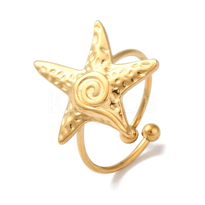 Ion Plating (IP) 304 Stainless Steel Starfish Open Cuff Rings for Women LS-RJEW-M167-08E-G-1