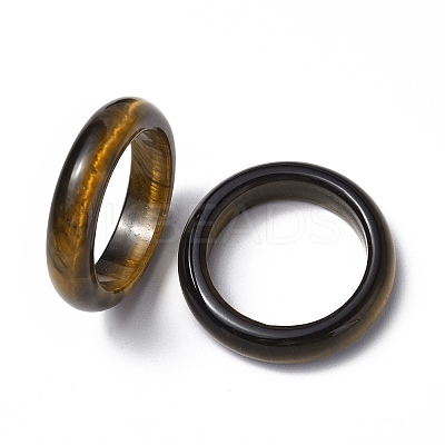 Natural Tiger Eye Plain Band Ring RJEW-P044-01B-07-1