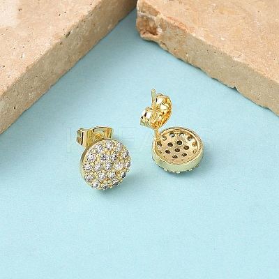 Round Brass Micro Pave Clear Cubic Zirconia Stud Earrings EJEW-Z144-15G-1