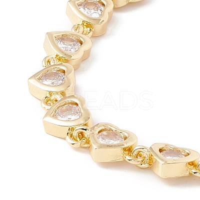 Clear Cubic Zirconia Heart Link Chains Bracelet BJEW-I301-05G-1