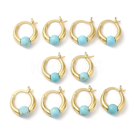 Synthetic Turquoise Round Beaded Hoop Earrings EJEW-A099-03G-03-1