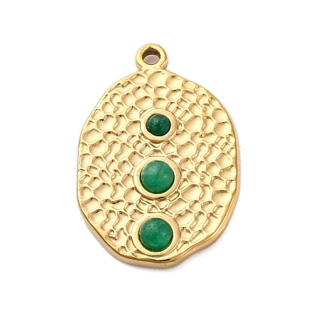 304 Stainless Steel Natural Green Aventurine Pendants STAS-H235-09G-03-1