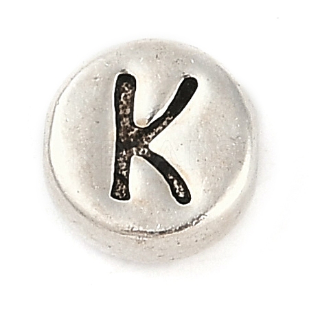 925 Sterling Silver Flat Round with Letter Beads STER-G044-01AS-K-1