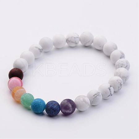 Natural Howlite & Gemstone Beads Stretch Bracelets BJEW-JB02510-02-1