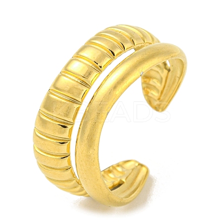 304 Stainless Steel Double Lines Open Cuff Ring RJEW-C067-18G-1