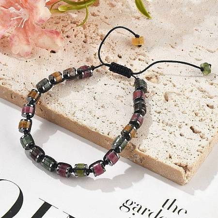 Adjustable Natural Multicolor Tourmaline and Non-magnetic Synthetic Hematite Braided Bead Bracelets BJEW-Z090-01J-1